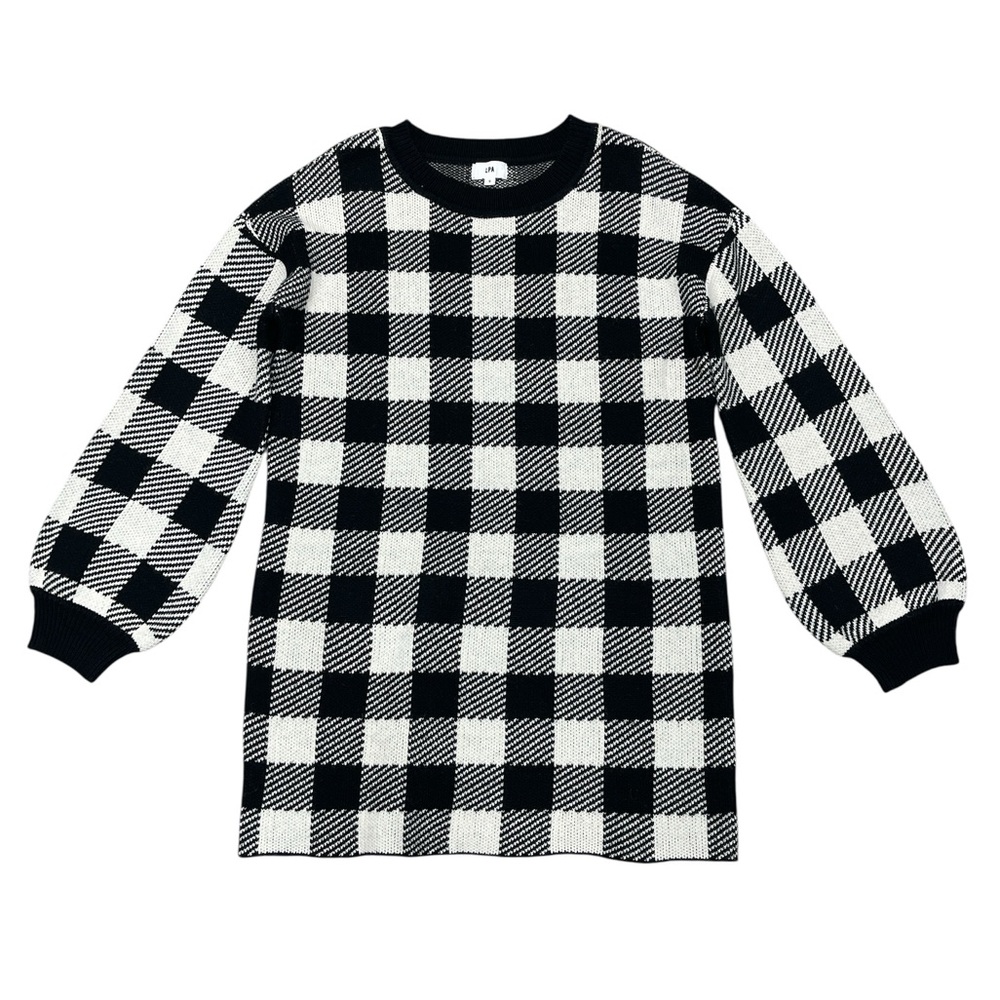 LPA Black and White Checkered Sweater Mini Dress